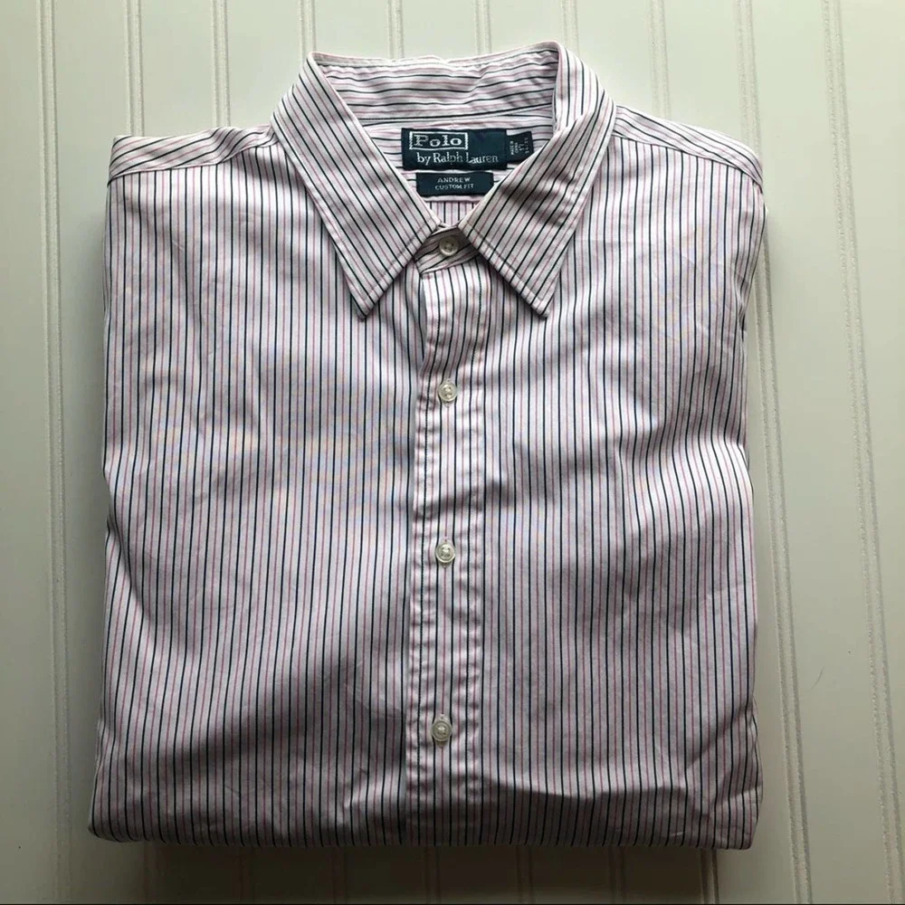 Polo Ralph Lauren button down shirt Andrew White Pink Stripe size 17 34/35